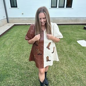Sequin cowboy boot dress faux leather